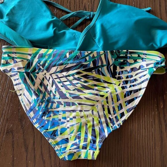 Aerie Teal Lime Green Tie Back Bikini Set, M - Picture 5 of 5